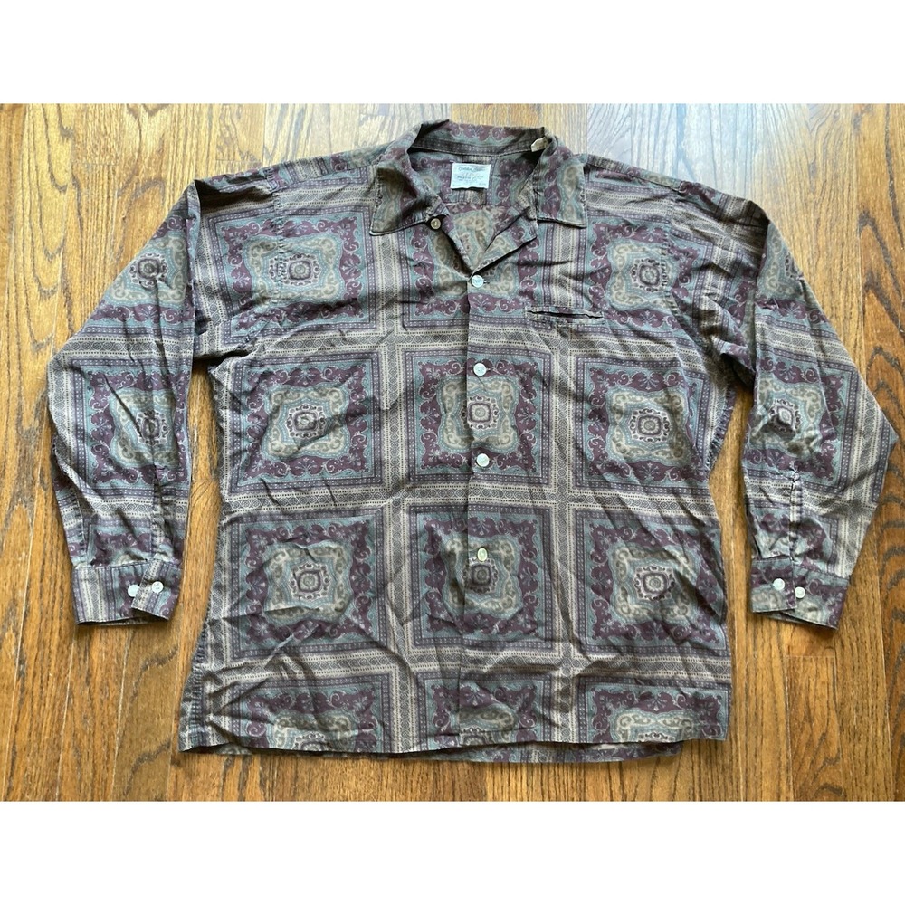 VINTAGE 60s Golden Arrow Shirt Mens XL Paisley Disco Rockabilly Pima Palette USA